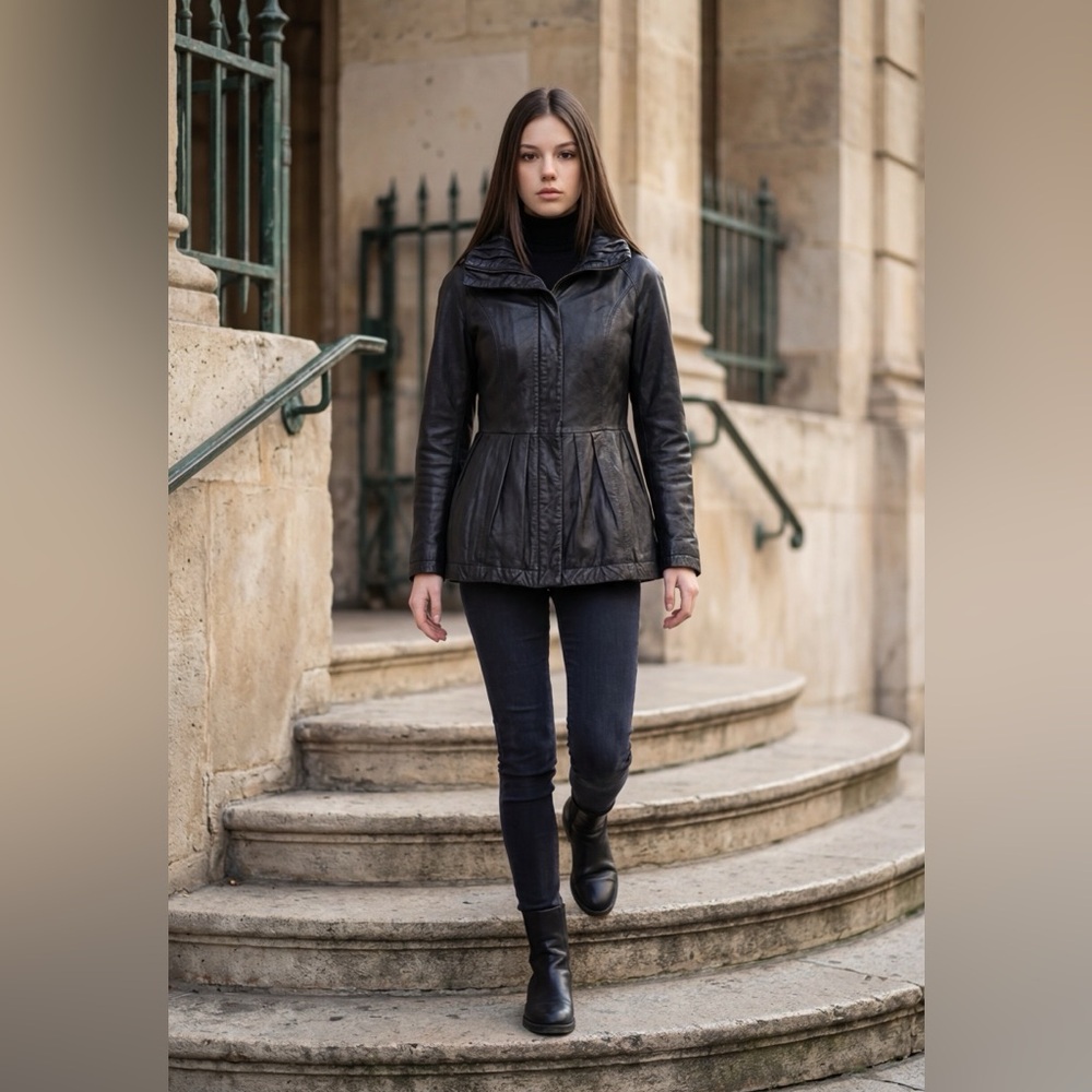 Geren Ford Black Leather Zip-Front Jacket (never been worn)